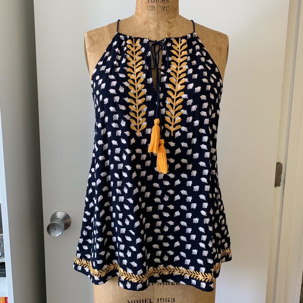 Sleeveless Printed Woven Halter with Tassels